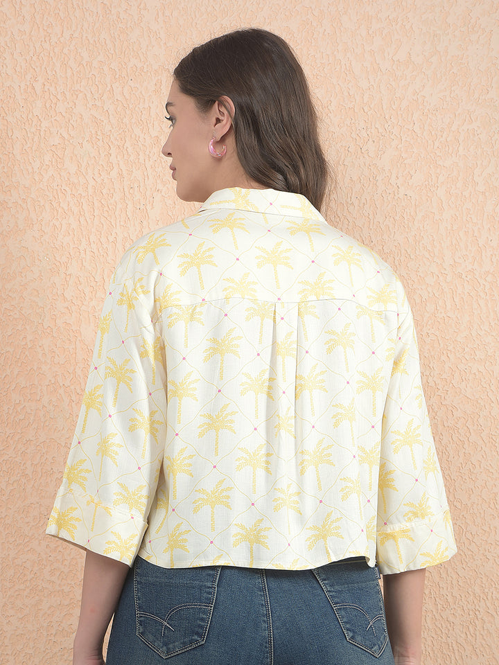Printed Yellow Crop Shirt With Extended Sleeves