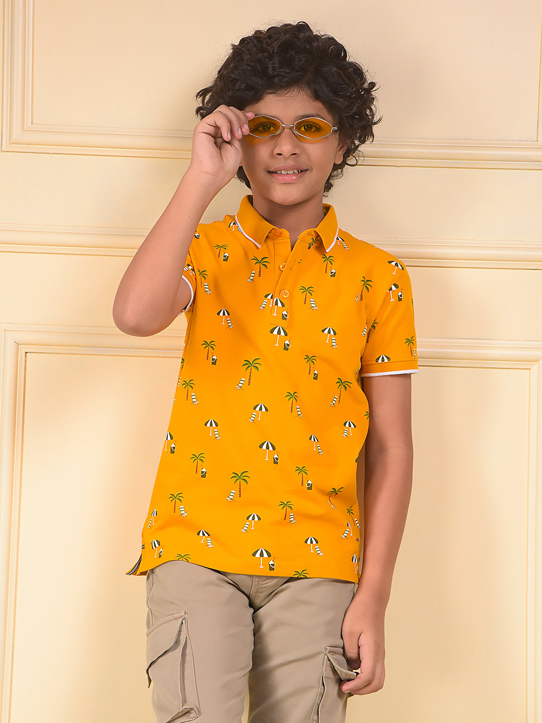 Mustard Floral Print Polo Neck T-Shirt