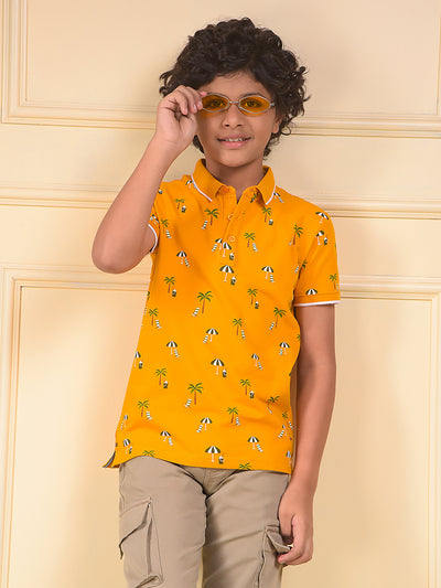 Mustard Floral Print Polo Neck T-Shirt