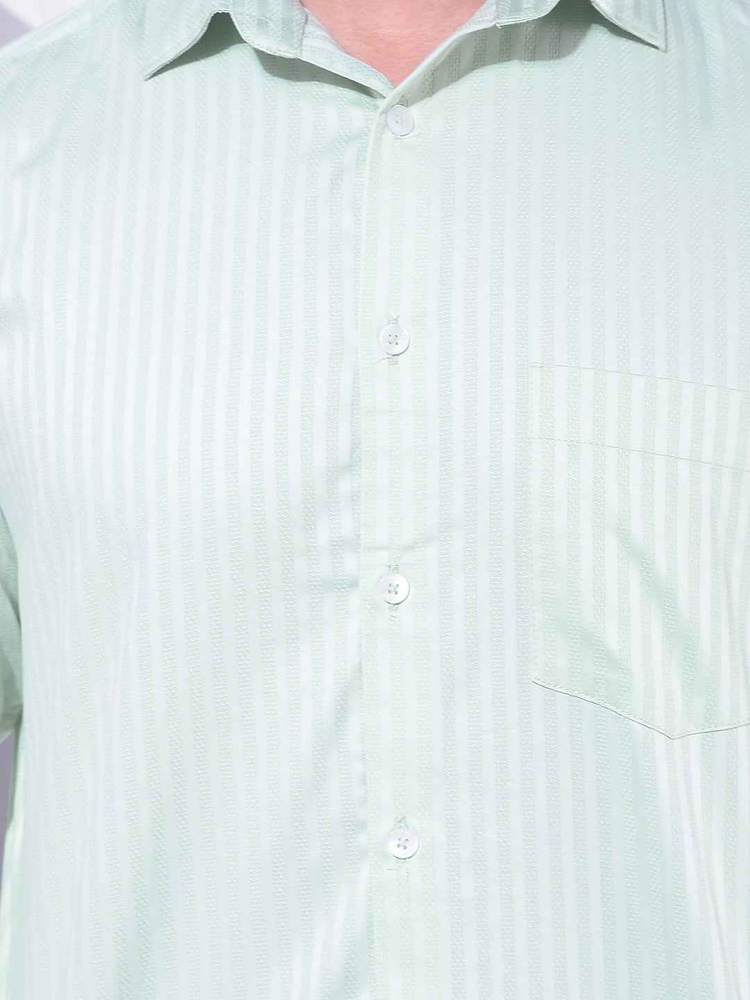 Green Vertical Stripes 100% Cotton Shirt