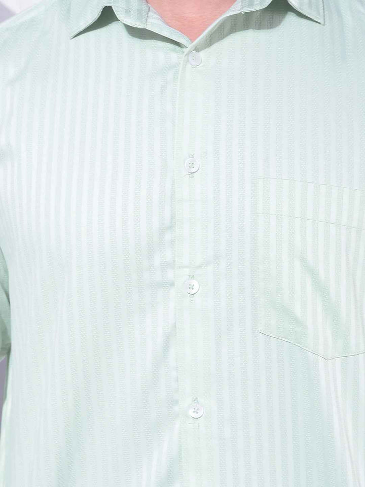 Green Vertical Stripes 100% Cotton Shirt