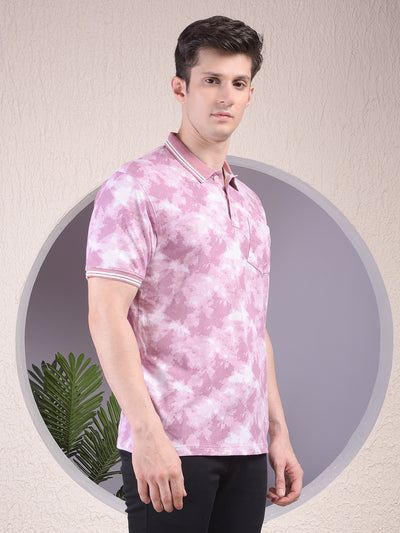 Pink Printed Polo-Neck T-Shirt