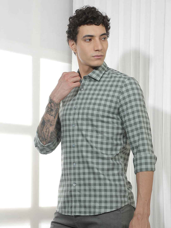 Green Checked 100% Cotton Shirt