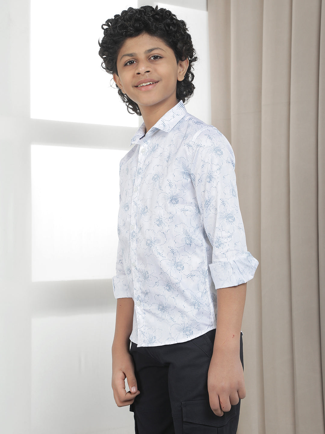 White 100% Cotton Floral Print Shirt