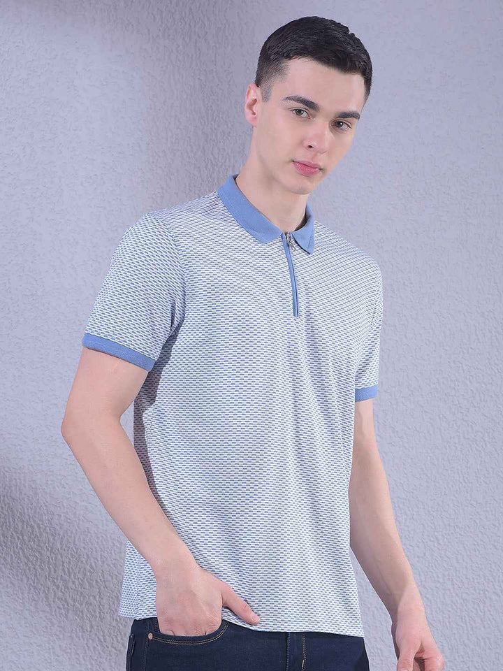 Stylish Light Blue Zipper Polo T-Shirt