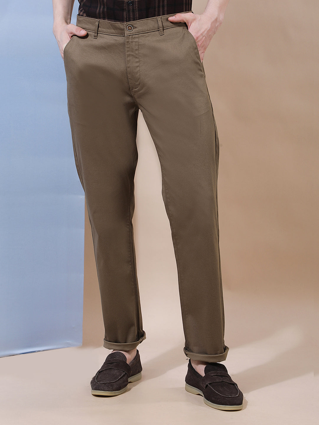 Brown Printed Straight Trousers