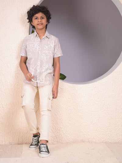 Beige Floral Print Shirt