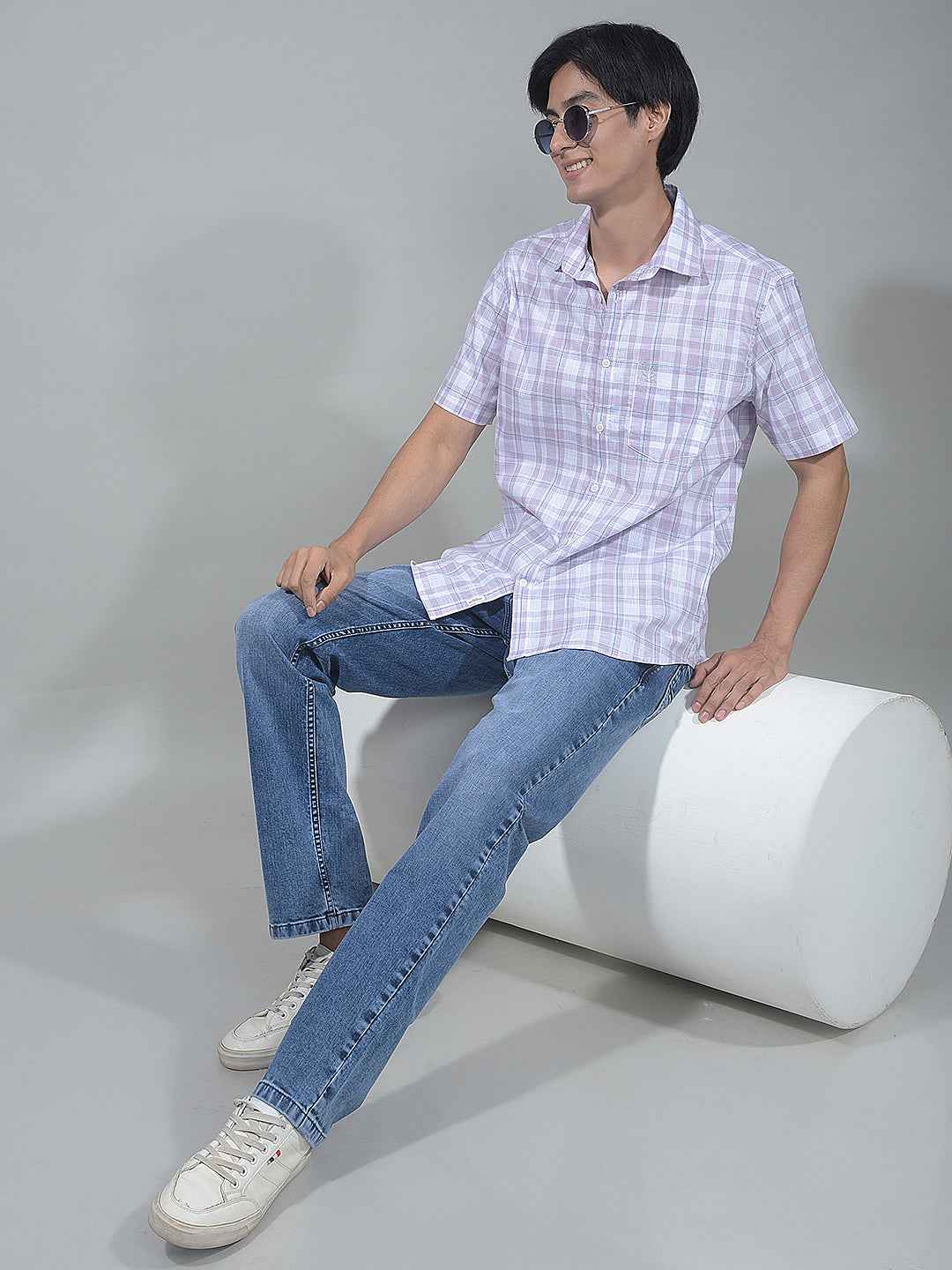 Purple Checked 100% Cotton Shirt