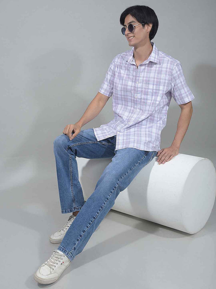 Purple Checked 100% Cotton Shirt