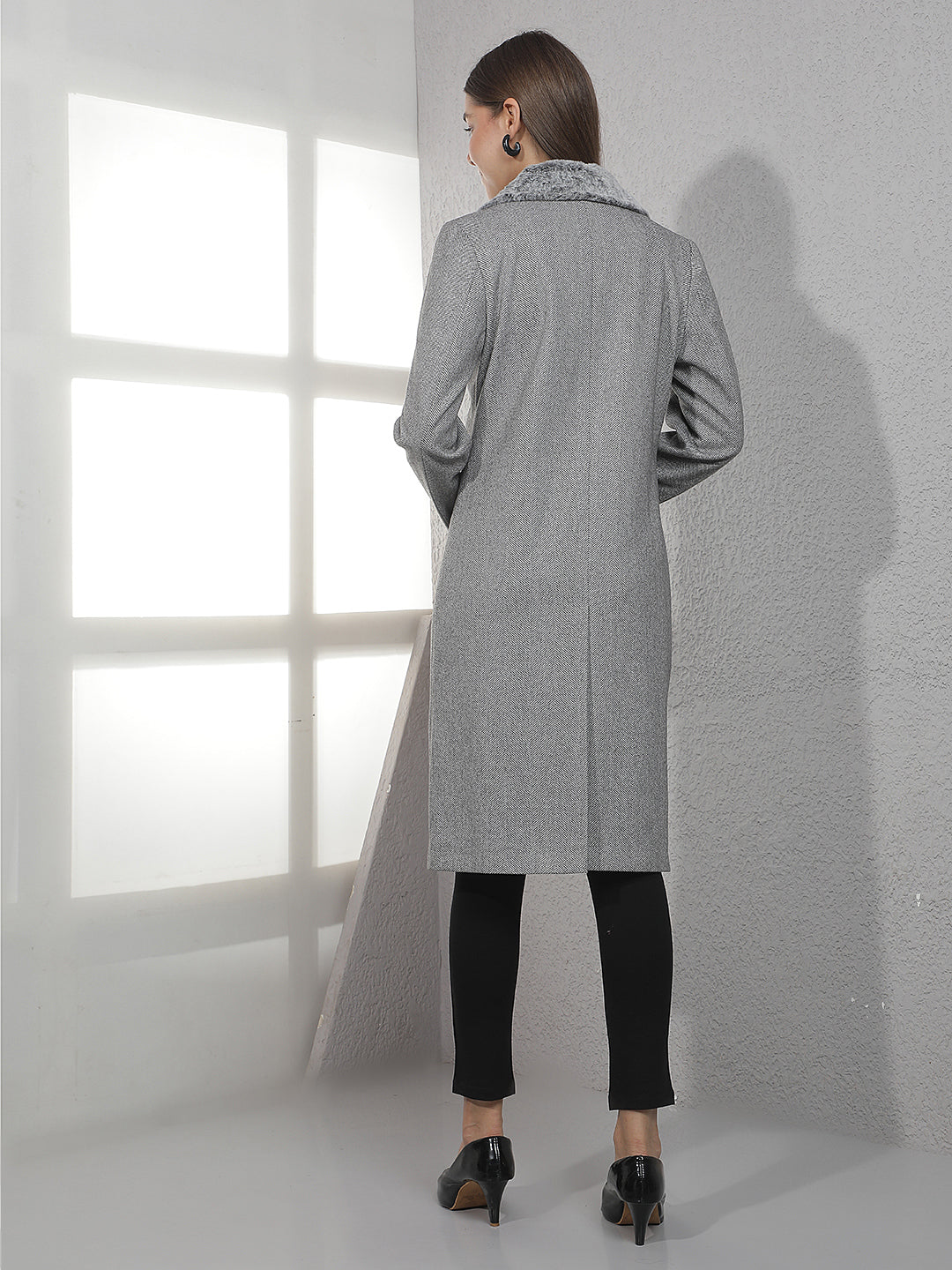 Grey Shawl Collar Longline Overcoat