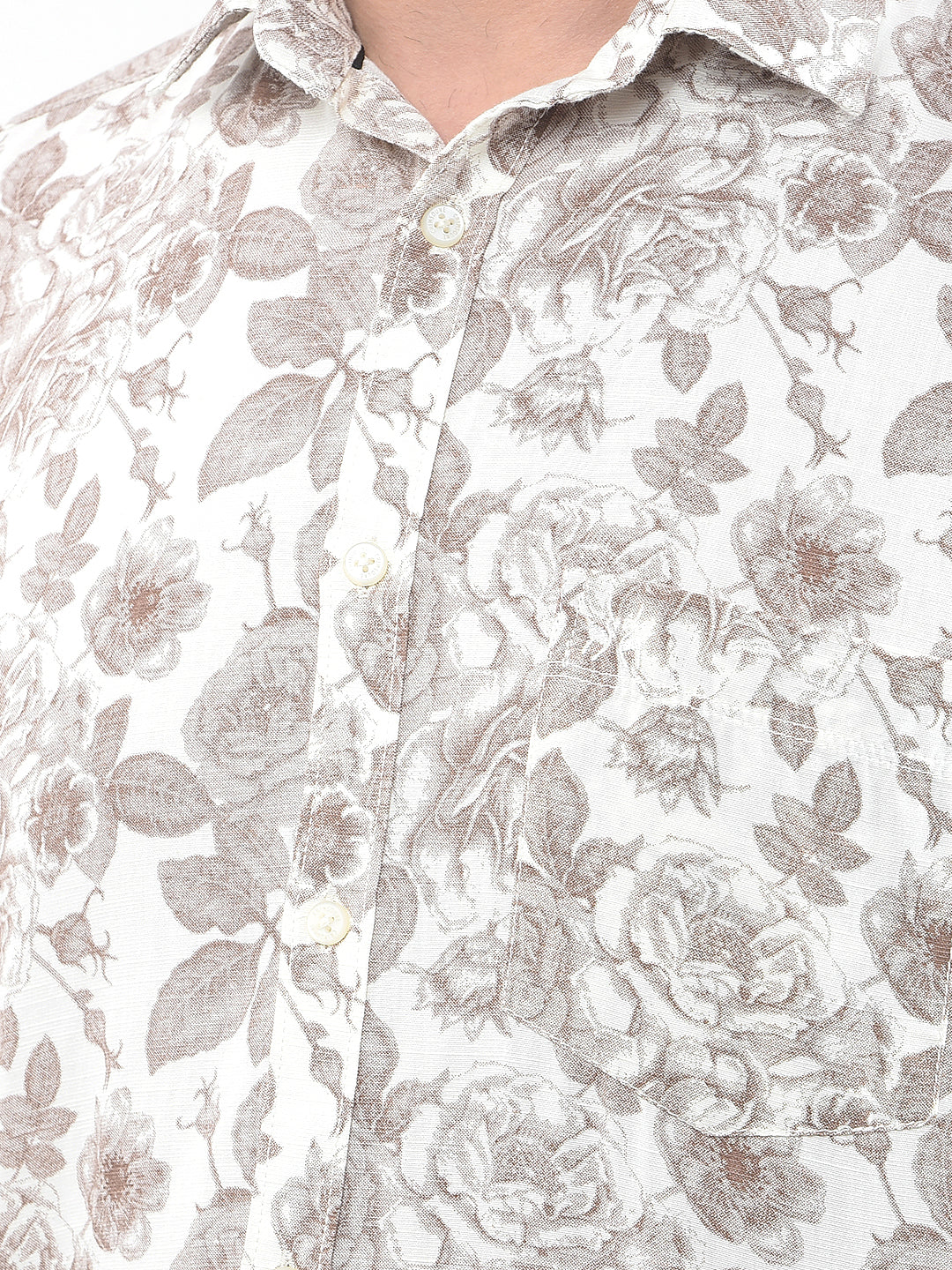 Brown Floral Print Linen Shirt