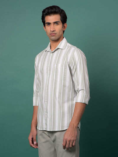 Green Vertical Stripes 100% Cotton Shirt