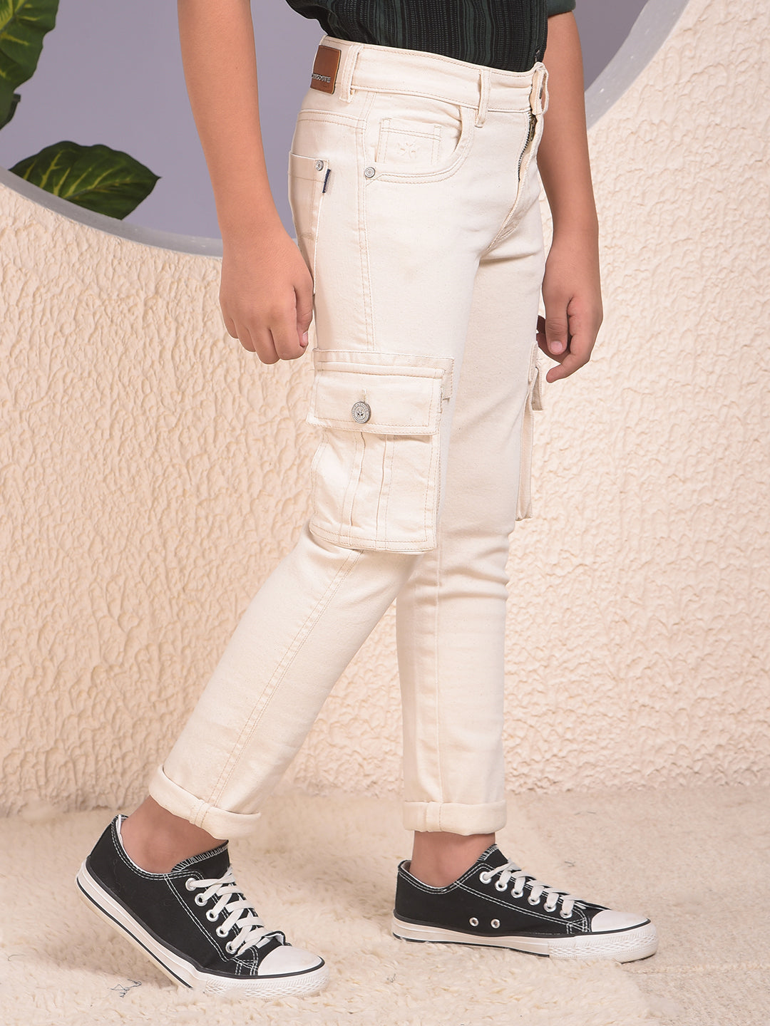 Beige Straight Cargo Jeans