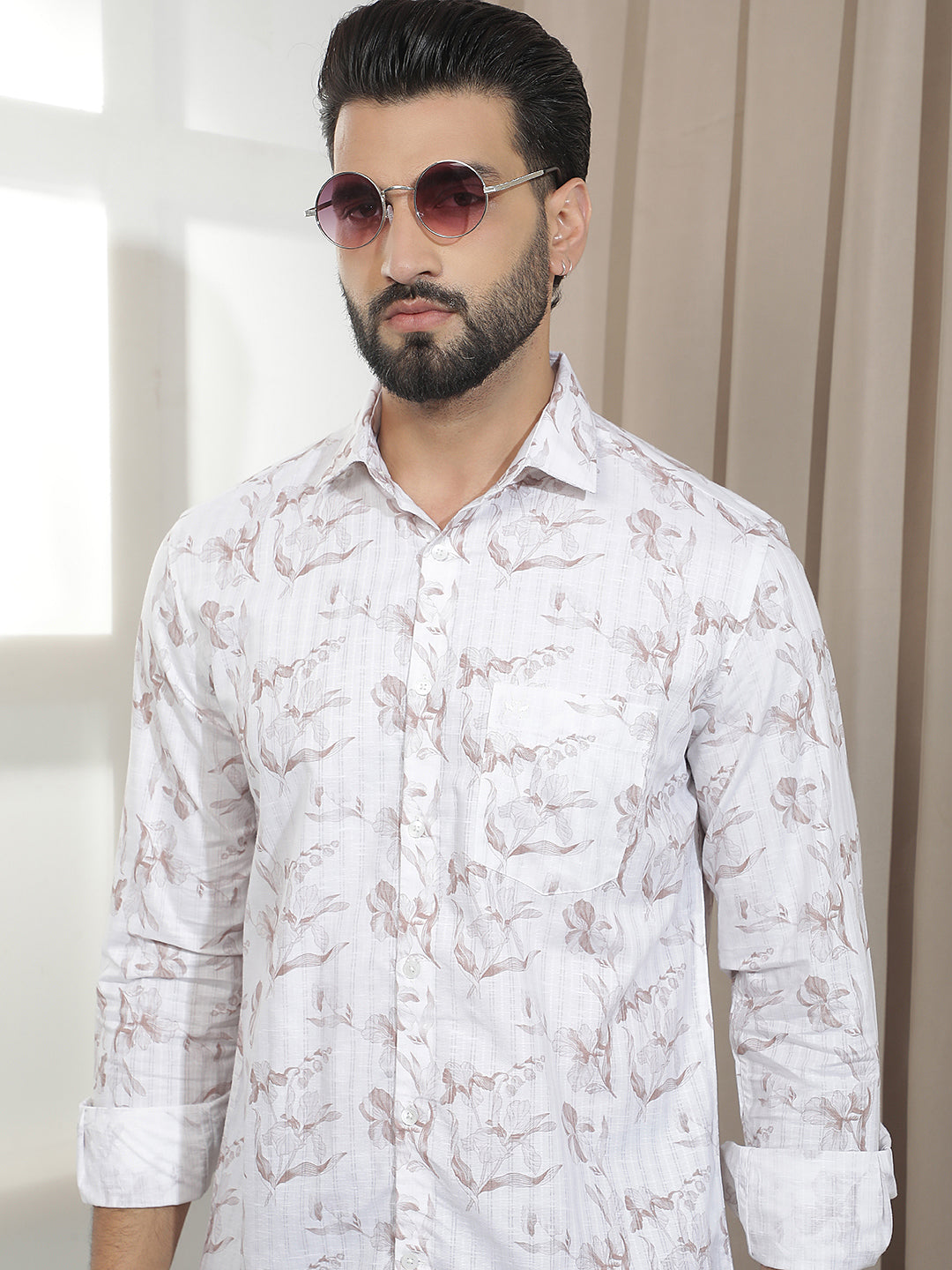 White Floral Print Shirt