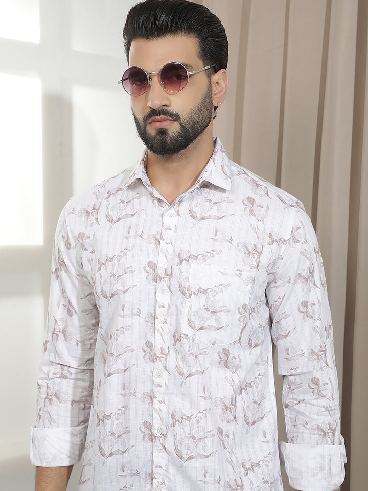 White Floral Print Shirt