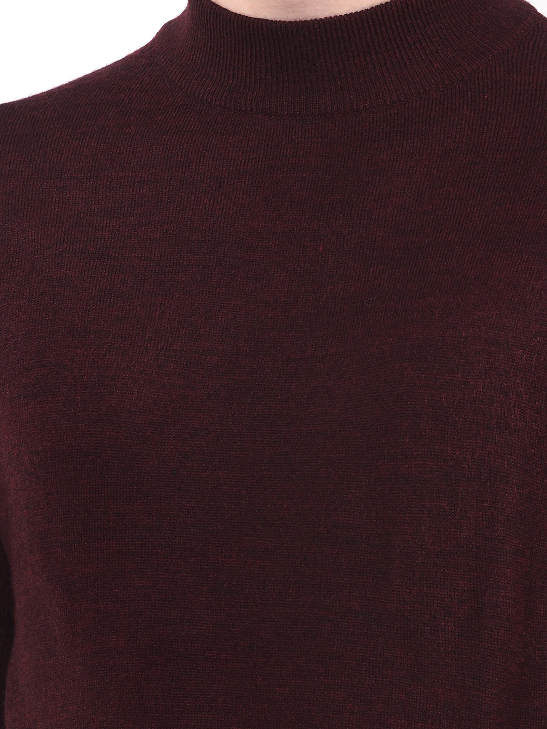 Deep Maroon Soft Acrylic Regular Textured Sweater