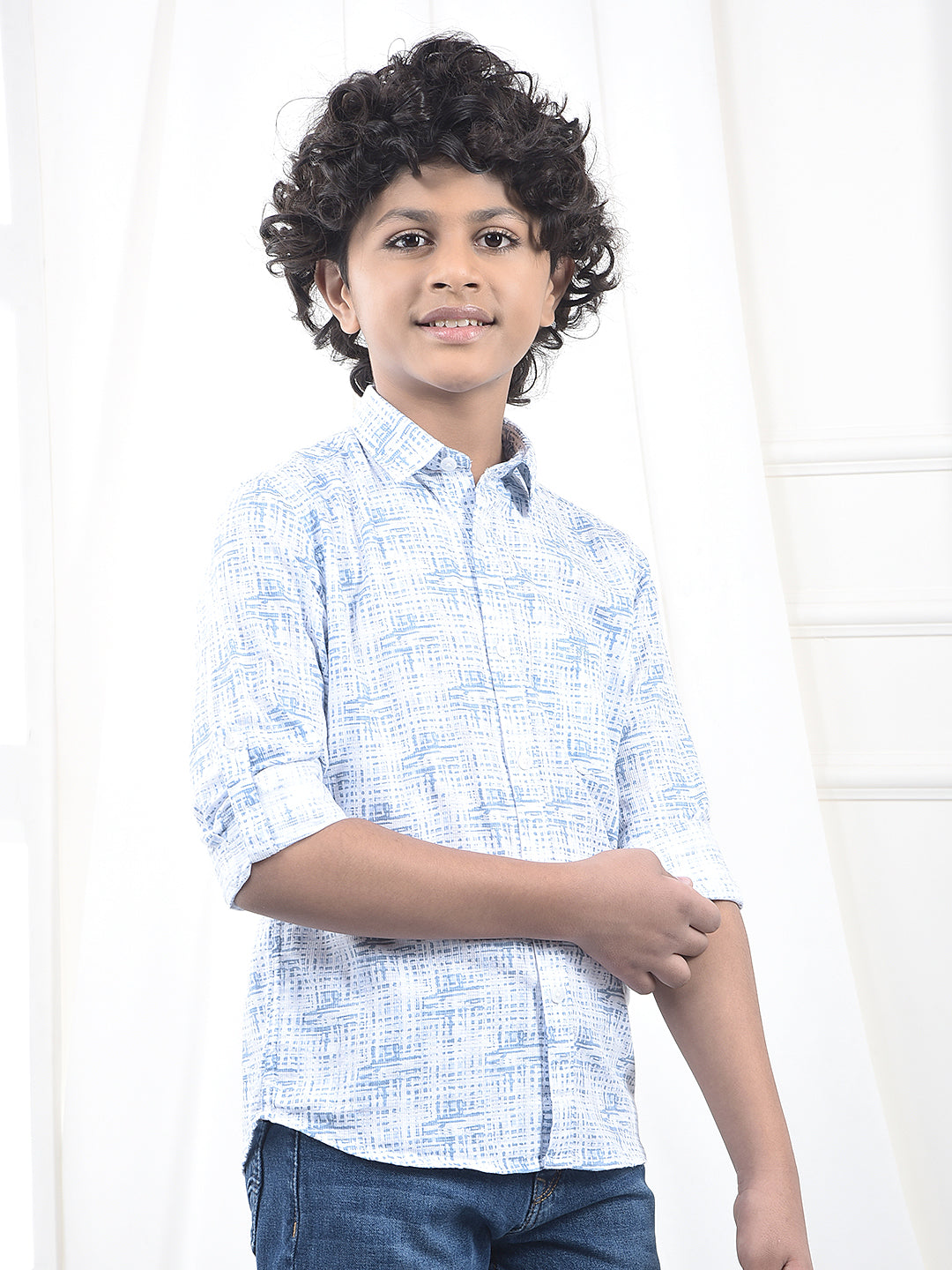 Blue Printed 100% Cotton Shirt