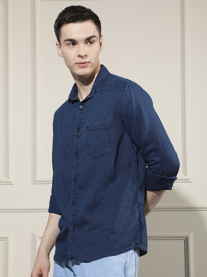 Navy Blue 100% Cotton Denim Shirt