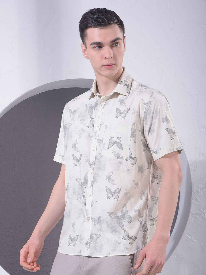 Beige Animal Print Modal Shirt