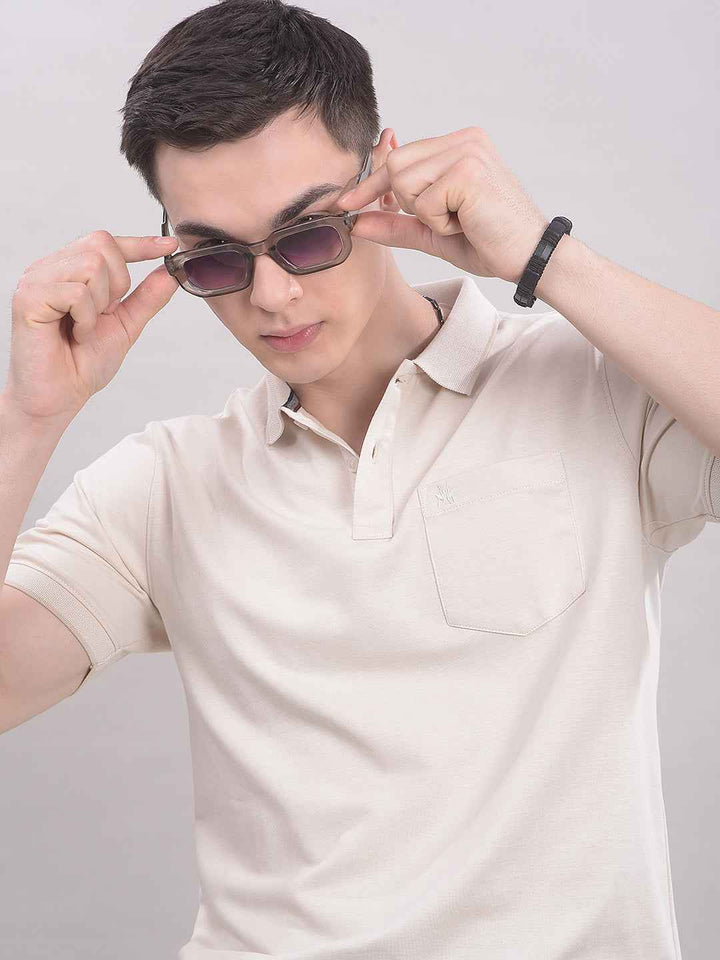 Cream Polo Neck T-Shirt