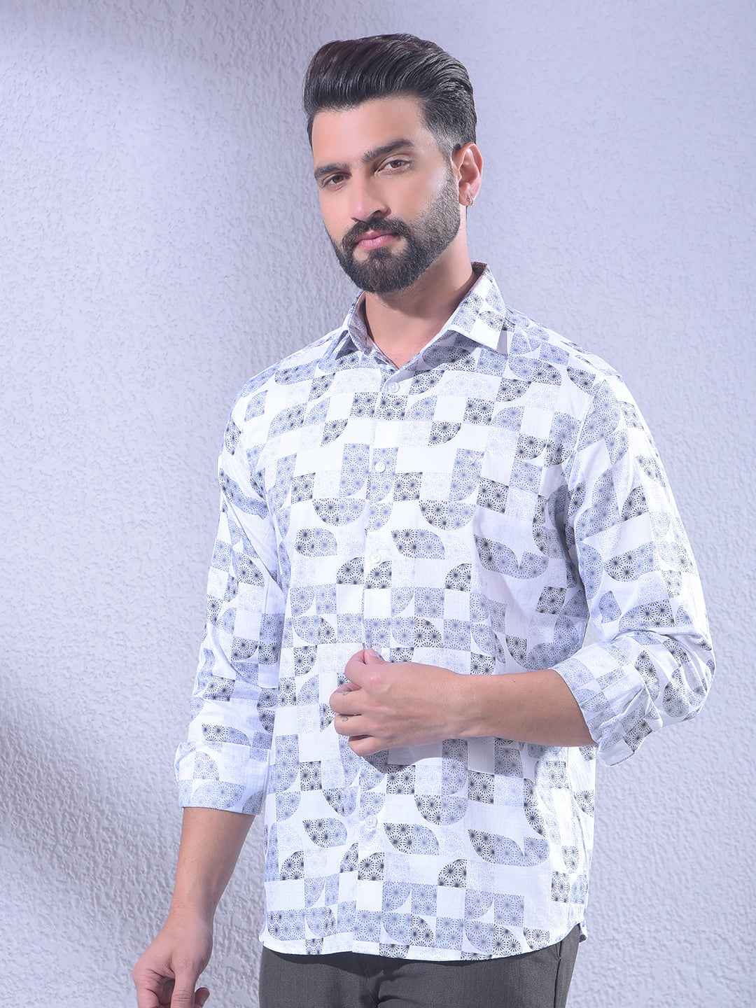 Blue Printed 100% Cotton Shirt