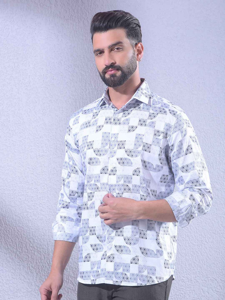 Blue Printed 100% Cotton Shirt
