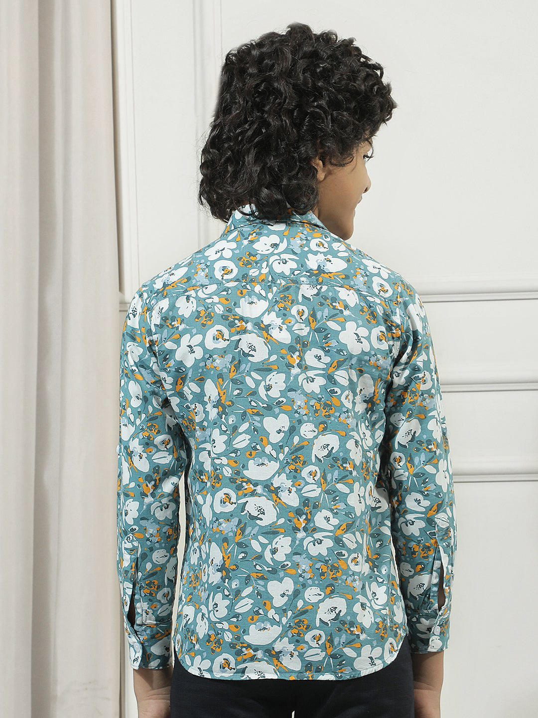 Teal Green Floral Print Shirt