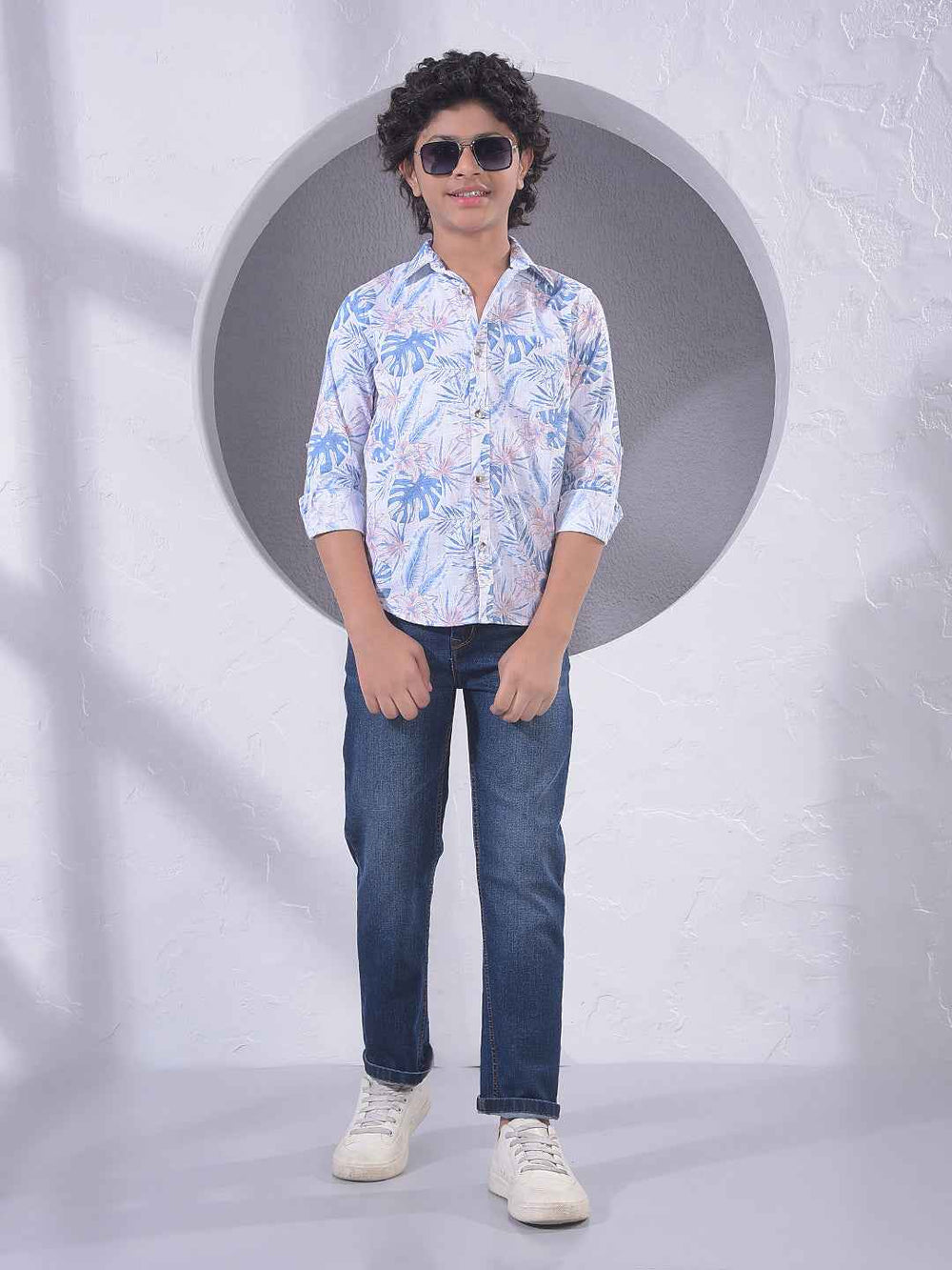 Blue Floral Print 100% Cotton Shirt