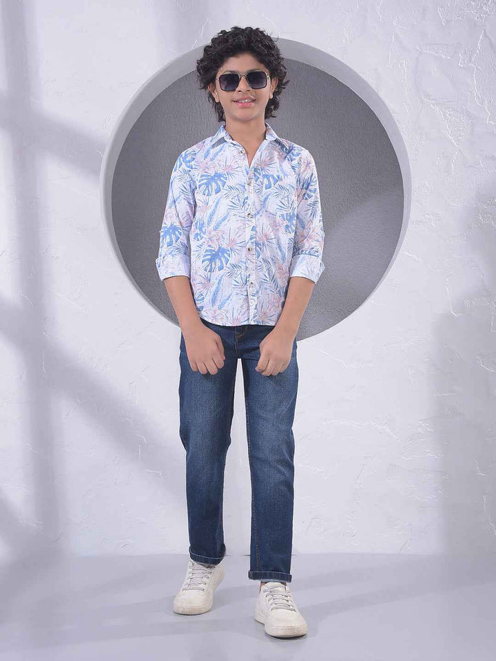 Blue Floral Print 100% Cotton Shirt
