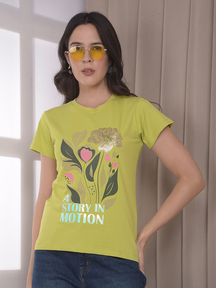 Green Floral Print T-Shirt