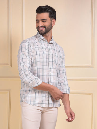 Beige Checked 100% Cotton Shirt