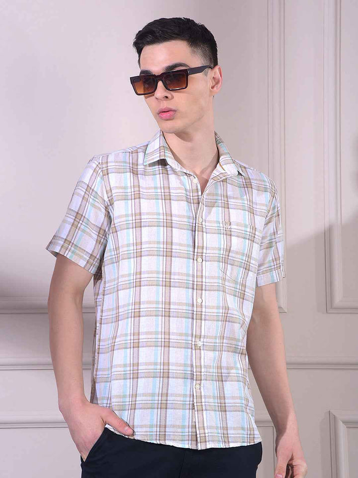 Beige Linen Checked Shirt