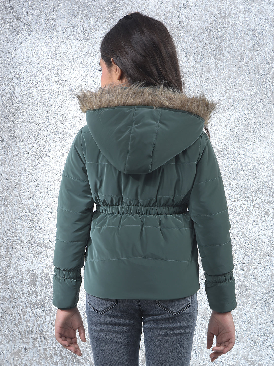 Olive Hooded Neck Padded Jacket