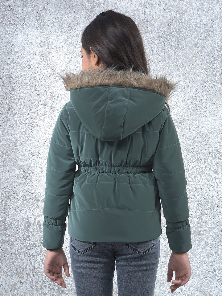 Olive Hooded Neck Padded Jacket