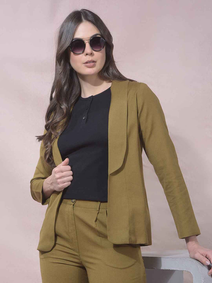 Olive Notched Lapel Open Front Blazer
