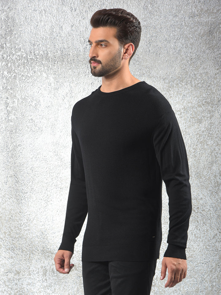 All-Day Comfort Black Jacquard Sweater