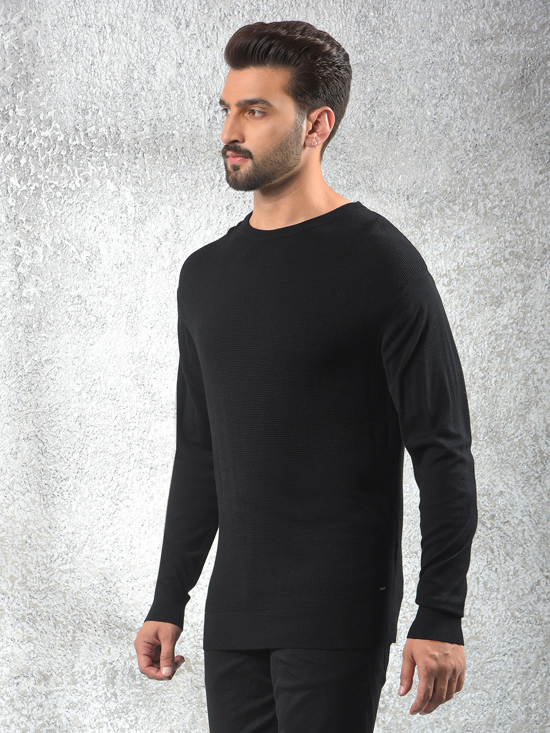 All-Day Comfort Black Jacquard Sweater