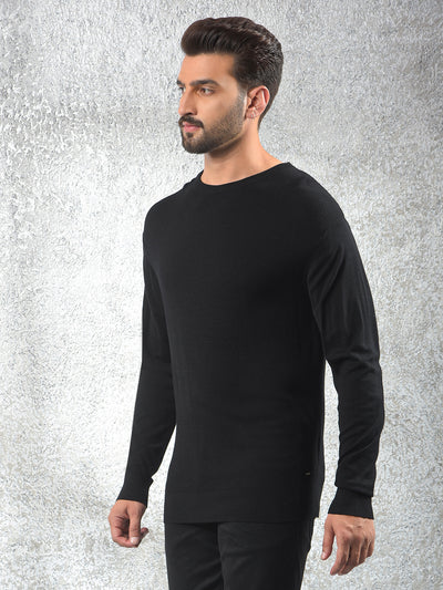 All-Day Comfort Black Jacquard Sweater