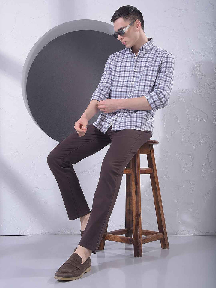 Brown Checked 100% Cotton Shirt