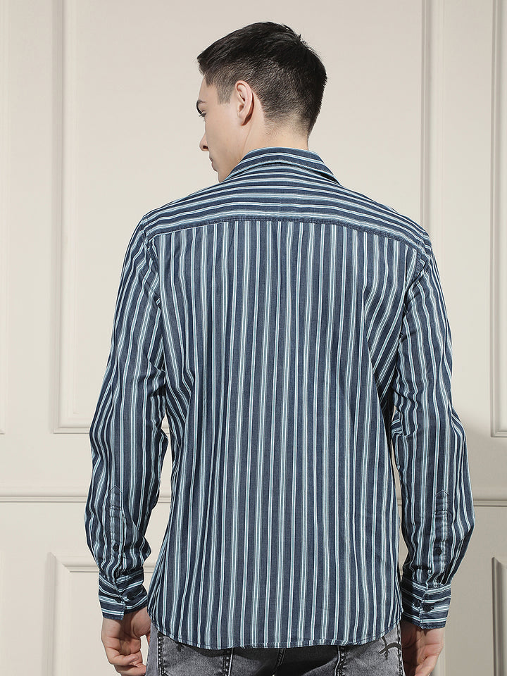 Green Vertical Stripes 100% Cotton Shirt