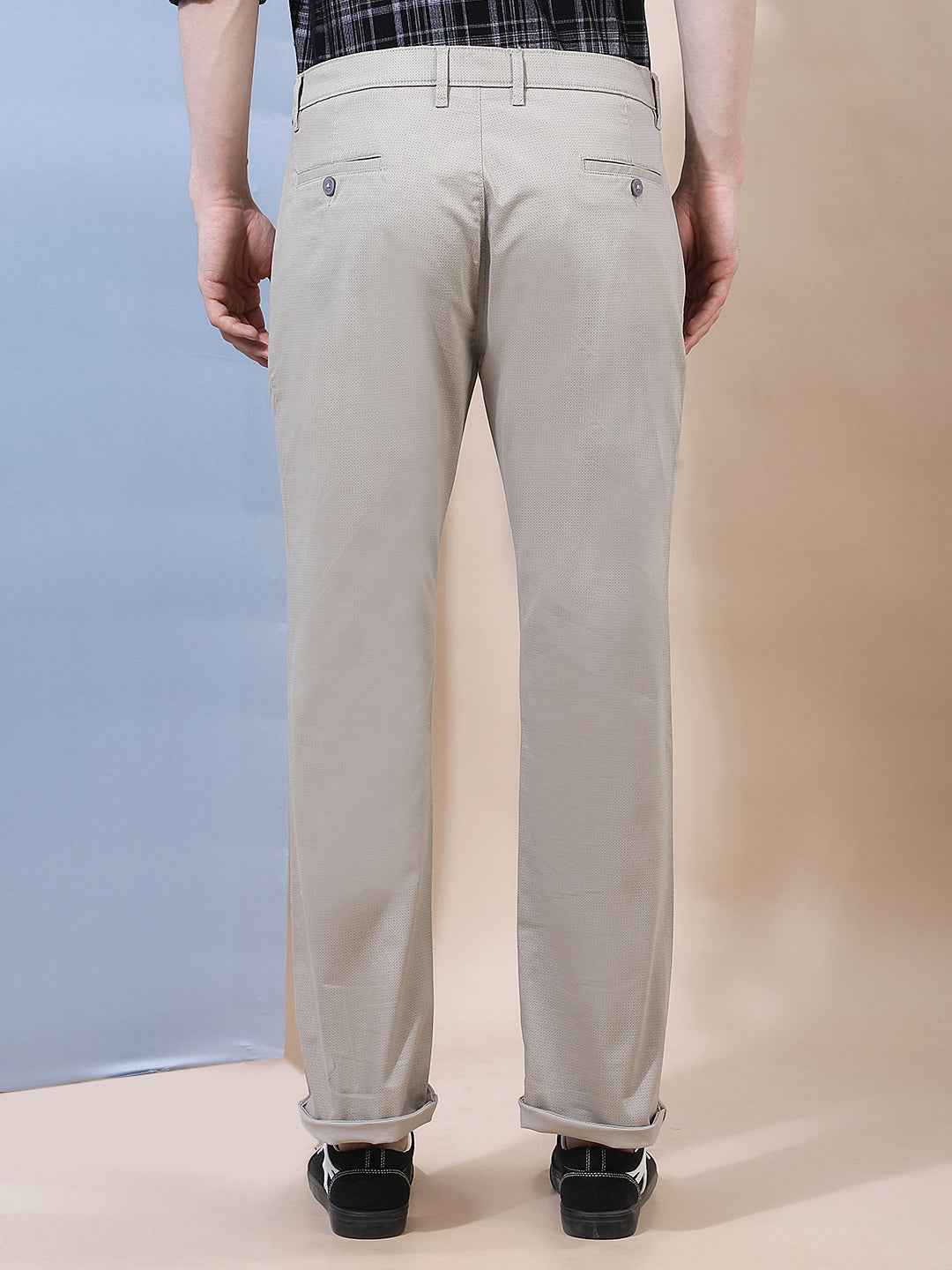 Beige Printed Straight Trousers