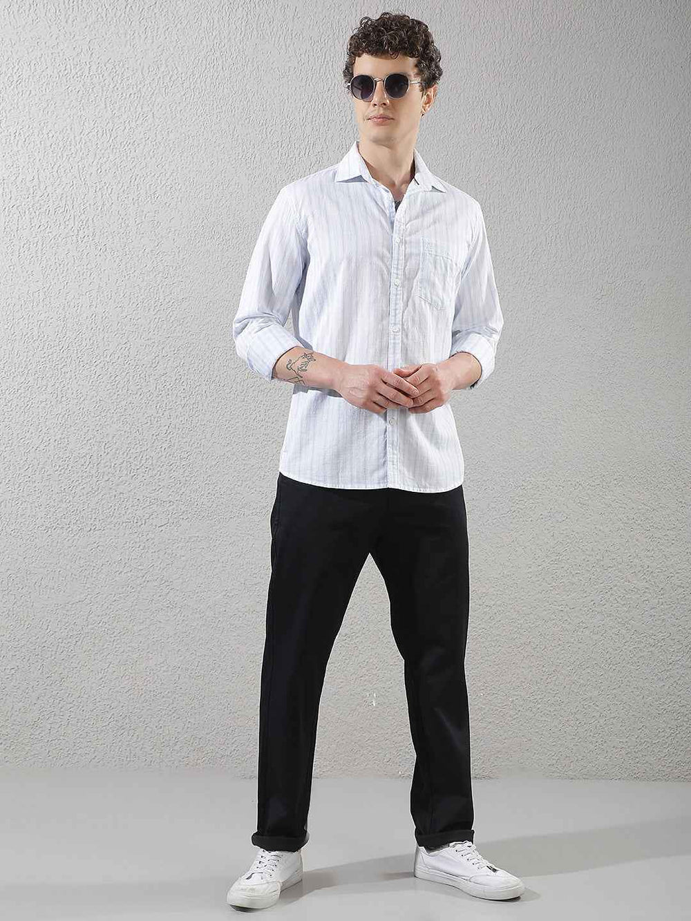 White Vertical Striped 100% Cotton Shirt