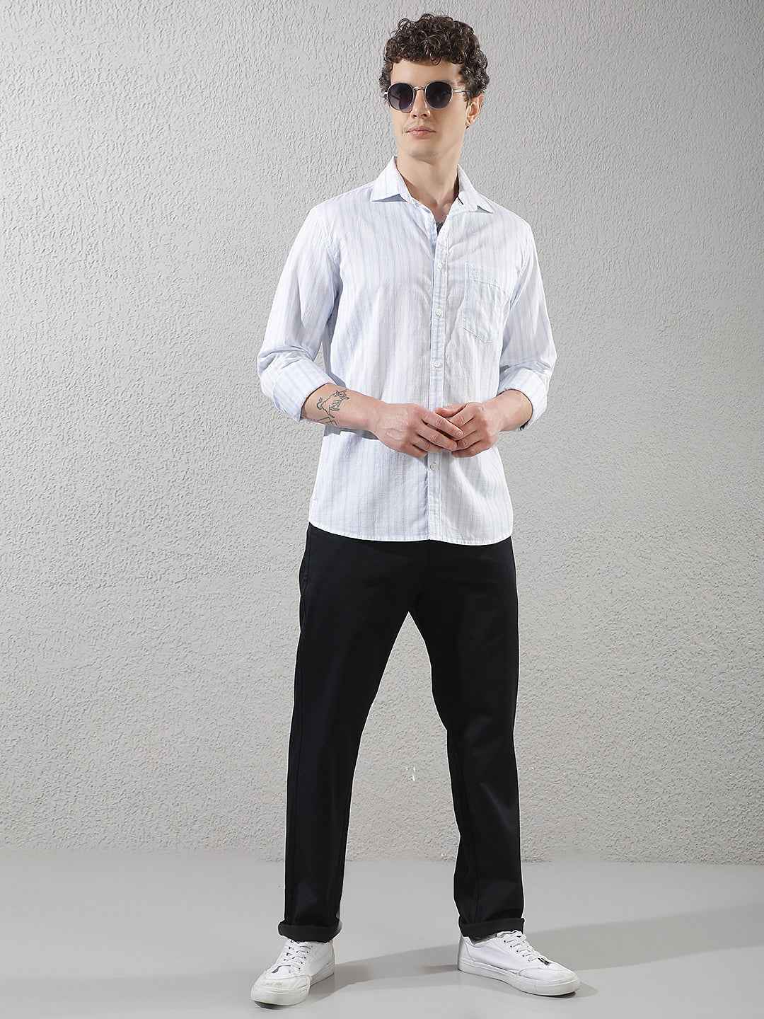 White Vertical Striped 100% Cotton Shirt