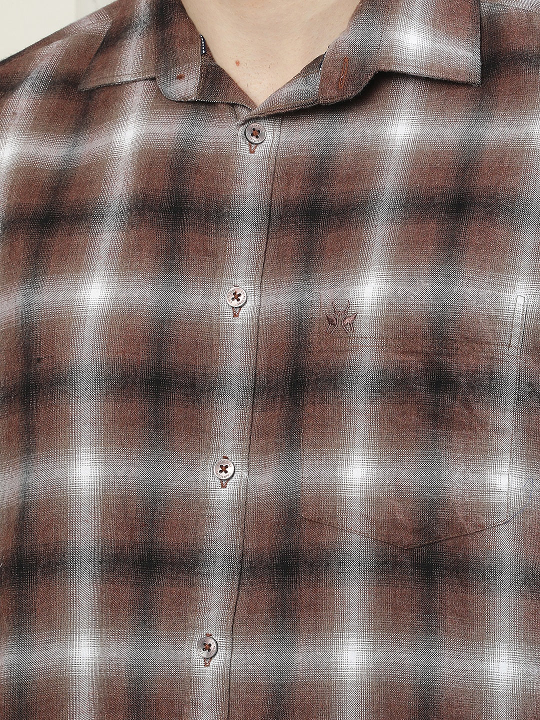 Brown Checked 100% Cotton Shirt