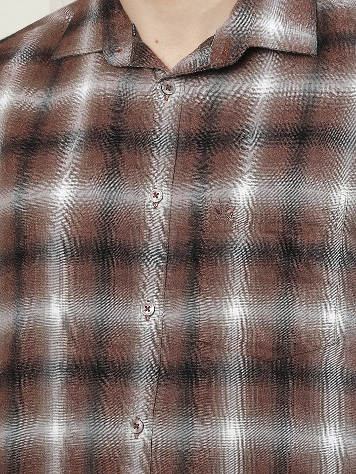 Brown Checked 100% Cotton Shirt