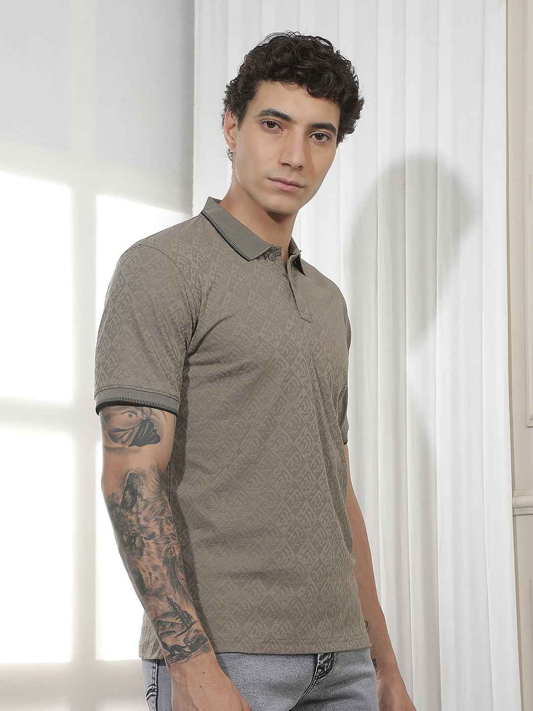 Olive Jacquard Polo T-Shirt