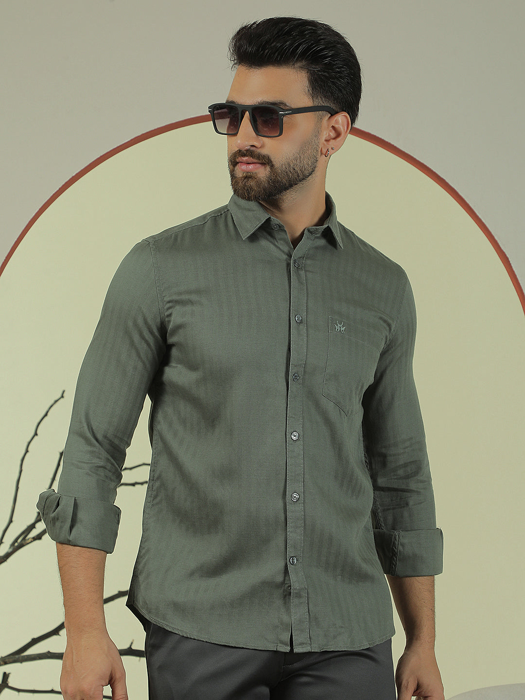 Green Vertical Stripes Shirt
