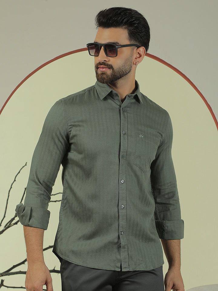 Green Vertical Stripes Shirt