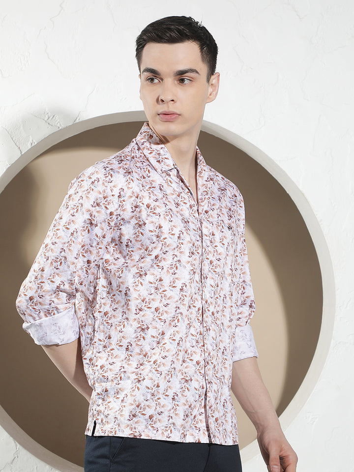 Peach Floral Print Modal Shirt
