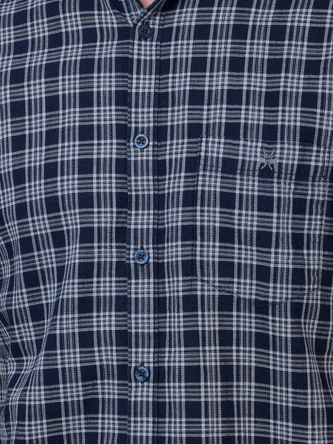 Navy Blue Checked 100% Cotton Shirt